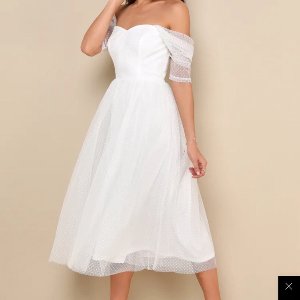 Elegant Off-Shoulder White Midi Dress